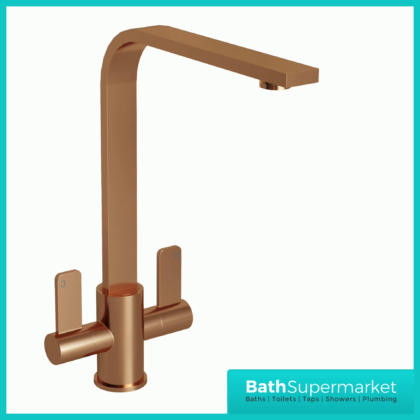 Ellsi Eben Modern Brushed Copper Twin Lever Mixer Kitchen Tap