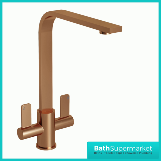 Ellsi Eben Modern Brushed Copper Twin Lever Mixer Kitchen Tap
