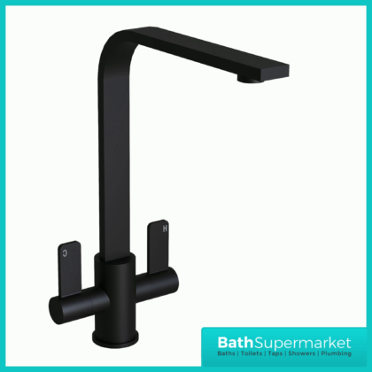 Ellsi Eben Modern Matt Black Twin Lever Mixer Kitchen Tap