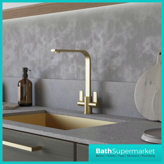 Ellsi Eben Modern Matt Black Twin Lever Mixer Kitchen Tap