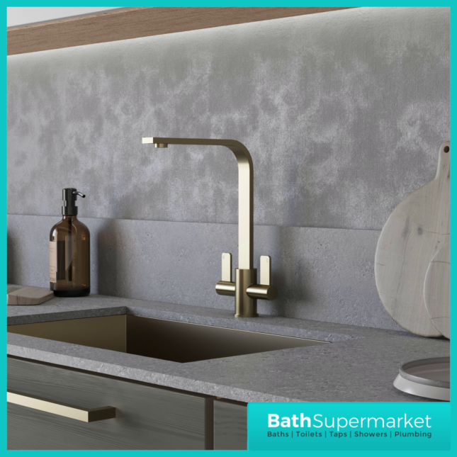 Ellsi Eben Brushed Steel Twin Lever Mixer Kitchen Tap