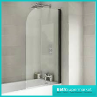 Curved Single Screen Matt Black Profile 1400mm x 800mm Bath Screen Pivot 6mm - Image 2