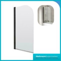 Curved Single Screen Matt Black Profile 1400mm x 800mm Bath Screen Pivot 6mm