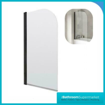 Curved Single Screen Matt Black Profile 1400mm x 800mm Bath Screen Pivot 6mm