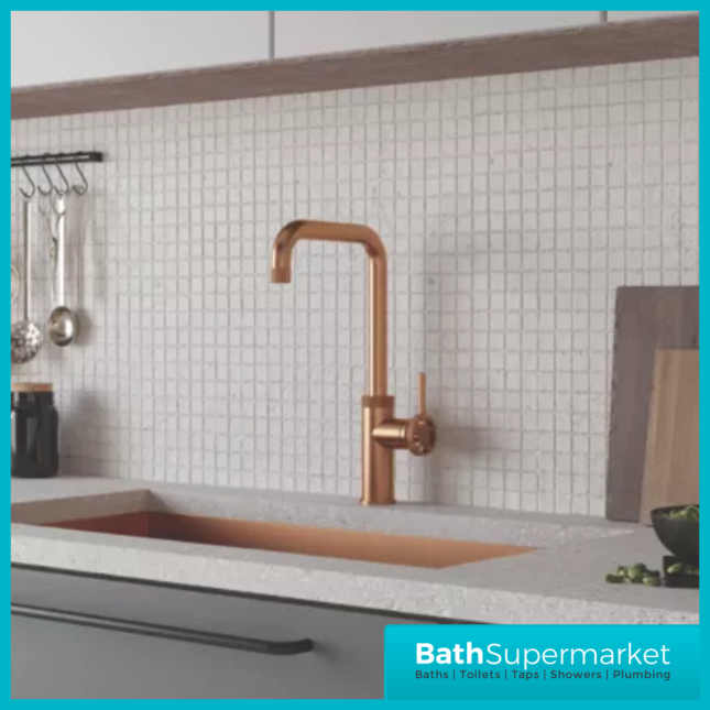 Industrial Style Brushed Copper Kitchen Single Lever Handle Mixer Tap - Image 2