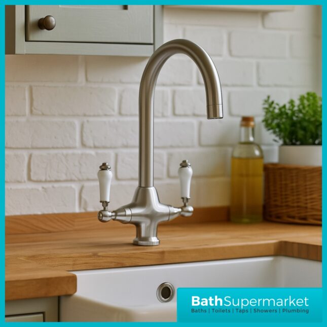 Excellence Brushed Nickel Swan Neck Swivel Spout Mixer Kitchen Tap