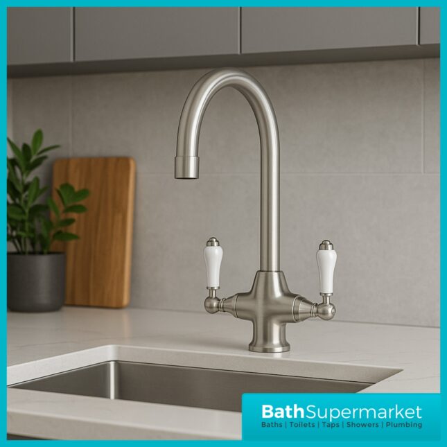 Excellence Brushed Nickel Swan Neck Swivel Spout Mixer Kitchen Tap