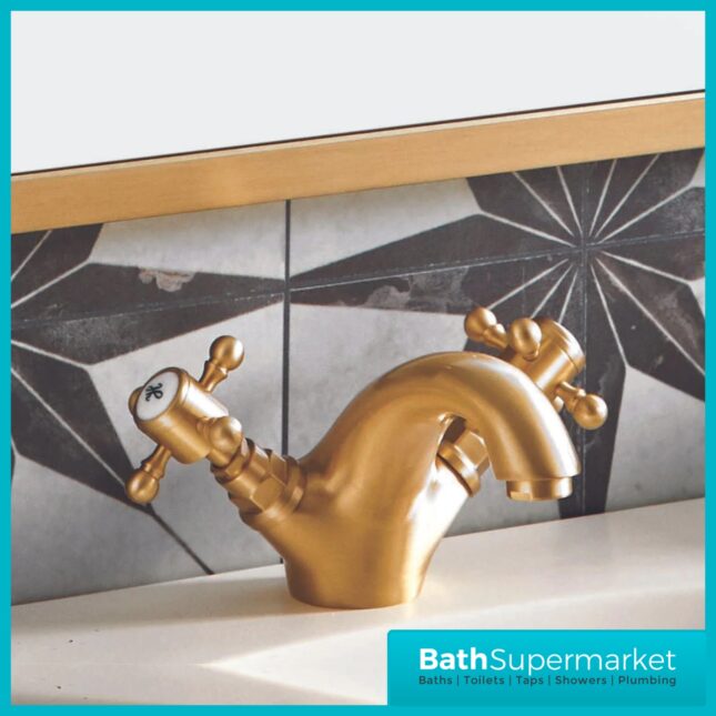 Russeldene & Marie Traditional Brushed Brass Basin Mono Basin Mixer Tap & Push Waste