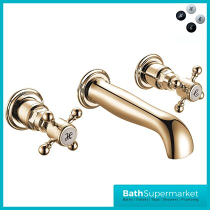 Russeldene & Marie Traditional Brushed Brass Wall Mounted Basin Mixer Tap