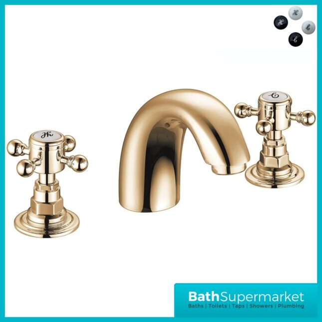 Russeldene & Marie Traditional Brushed Brass 3 Hole Deck Mounted Basin Mixer Tap