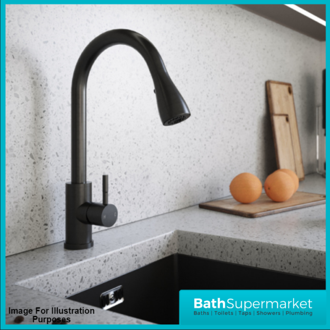 Ellsi Luxr Brushed Steel Swivel Spout Kitchen Sink Mixer Tap With Pull Out Spray