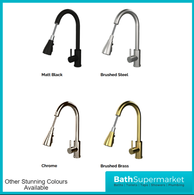 Ellsi Luxr Brushed Brass Swivel Spout Kitchen Sink Mixer Tap With Pull Out Spray