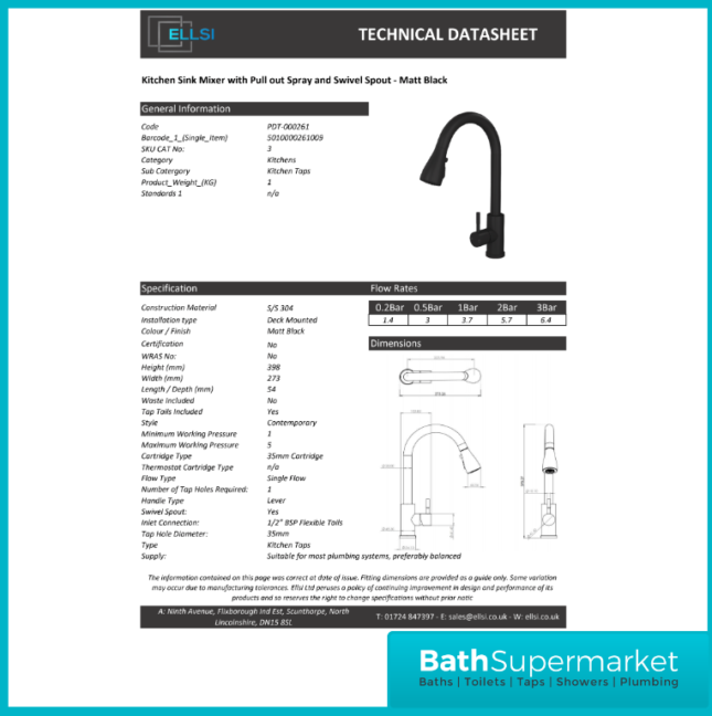 Ellsi Luxr Matt Black Swivel Spout Kitchen Sink Mixer Tap With Pull Out Spray - Image 6