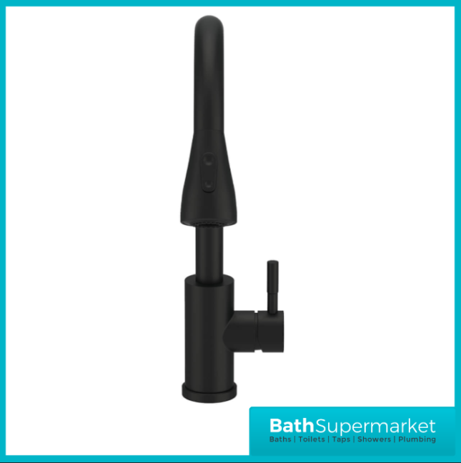 Ellsi Luxr Matt Black Swivel Spout Kitchen Sink Mixer Tap With Pull Out Spray - Image 7