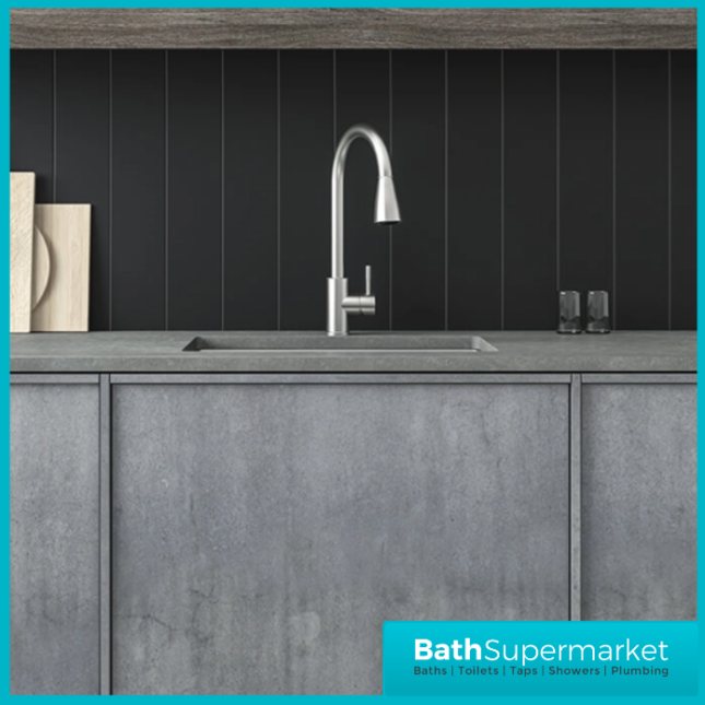 Ellsi Luxr Brushed Steel Swivel Spout Kitchen Sink Mixer Tap With Pull Out Spray - Image 7