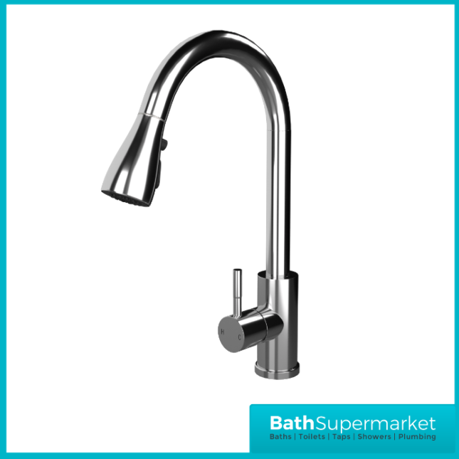 Ellsi Luxr Chrome Swivel Spout Kitchen Sink Mixer Tap With Pull Out Spray - Image 4