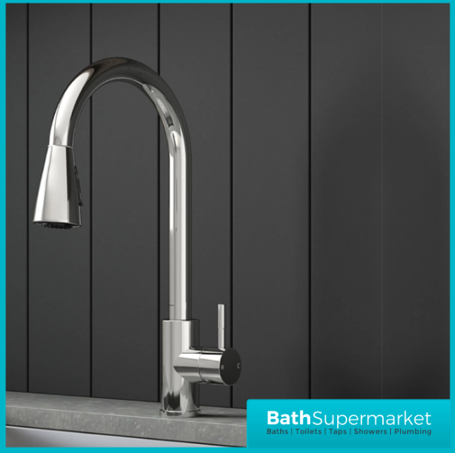 Ellsi Luxr Chrome Swivel Spout Kitchen Sink Mixer Tap With Pull Out Spray - Image 2