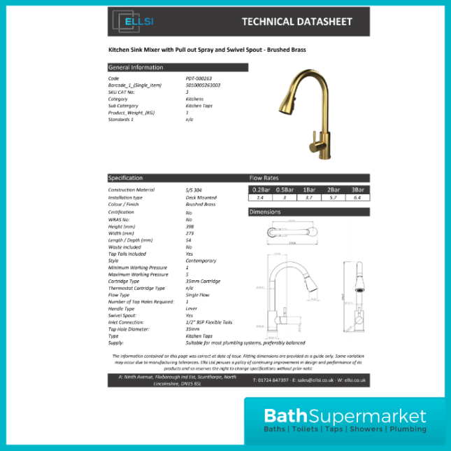 Ellsi Luxr Brushed Brass Swivel Spout Kitchen Sink Mixer Tap With Pull Out Spray - Image 10