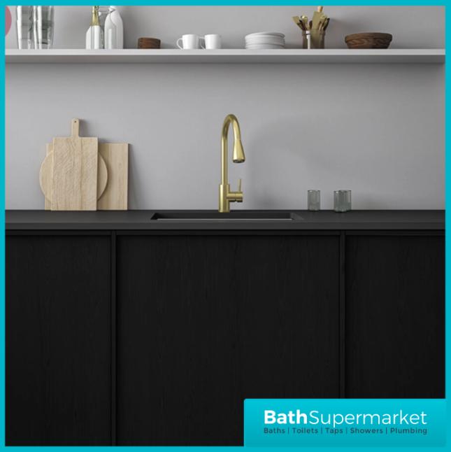 Ellsi Luxr Brushed Brass Swivel Spout Kitchen Sink Mixer Tap With Pull Out Spray - Image 6
