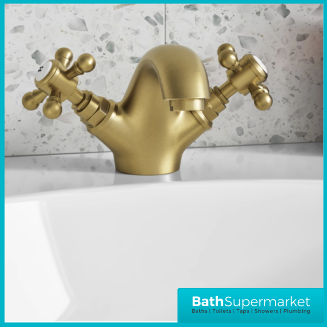 Russeldene & Marie Aged Brushed Brass Basin Mono Basin Mixer Tap & Push Waste