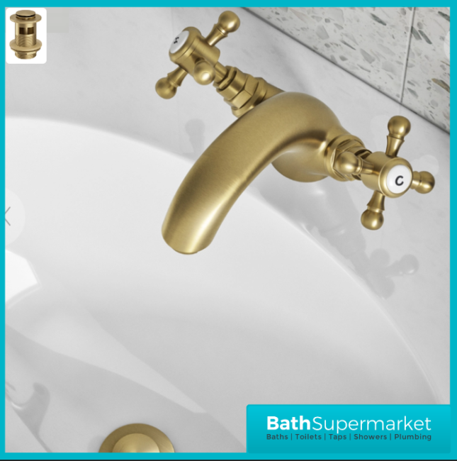 Russeldene & Marie Traditional Brushed Brass Basin Mono Basin Mixer Tap & Push Waste - Image 5