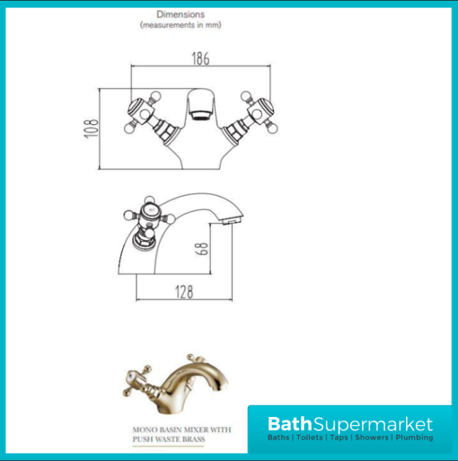 Russeldene & Marie Traditional Brushed Brass Basin Mono Basin Mixer Tap & Push Waste - Image 10