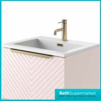 Caprio Pink Wall Hung Basin Cabinet Vanity Unit & Choice Of Brushed Brass Frame Shelf 600mm - Image 5