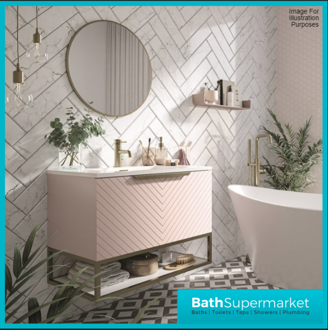 Caprio Pink Wall Hung Basin Cabinet Vanity Unit & Choice Of Brushed Brass Frame Shelf 800mm