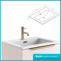 Caprio Pink Wall Hung Basin Cabinet Vanity Unit & Choice Of Brushed Brass Frame Shelf 600mm - Image 9
