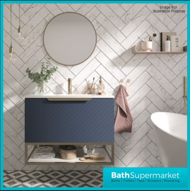 Caprio Blue Wall Hung Basin Cabinet Vanity Unit & Choice Of Brushed Brass Frame Shelf 600mm - Image 9