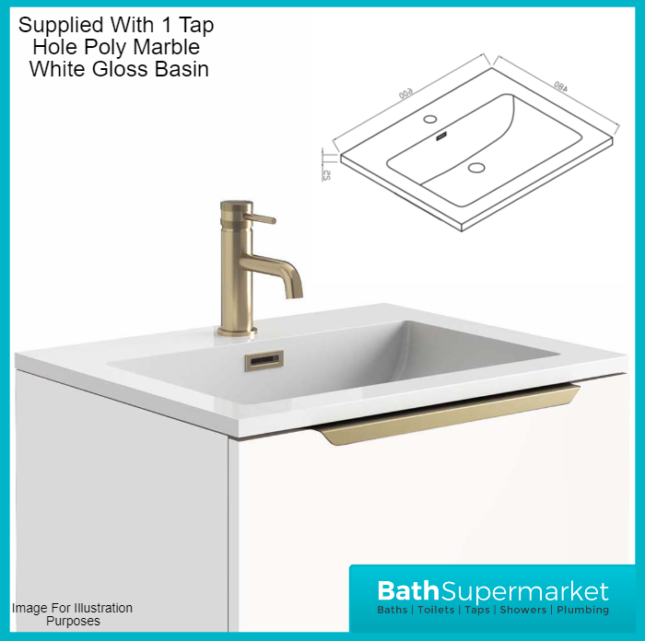 Caprio Blue Wall Hung Basin Cabinet Vanity Unit & Choice Of Brushed Brass Frame Shelf 600mm - Image 11