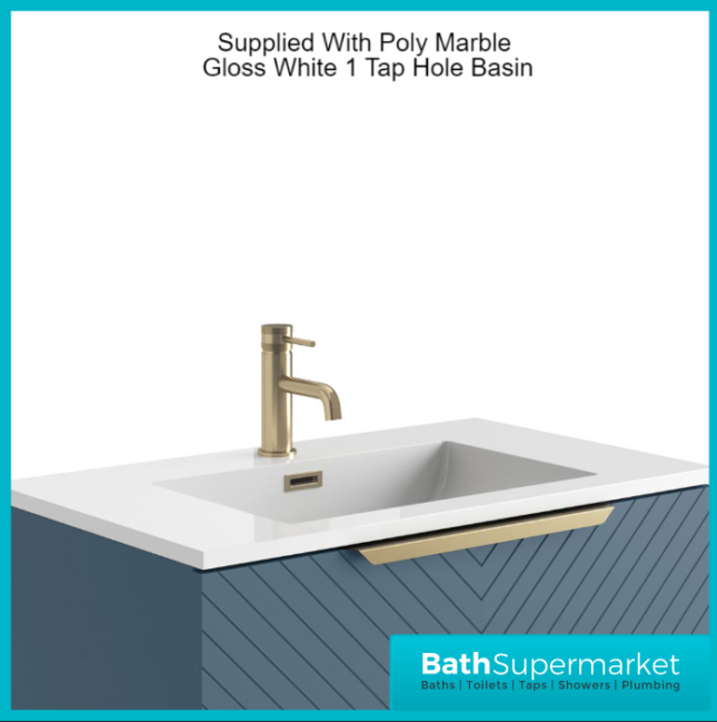 Caprio Blue Wall Hung Basin Cabinet Vanity Unit & Choice Of Brushed Brass Frame Shelf 800mm - Image 8