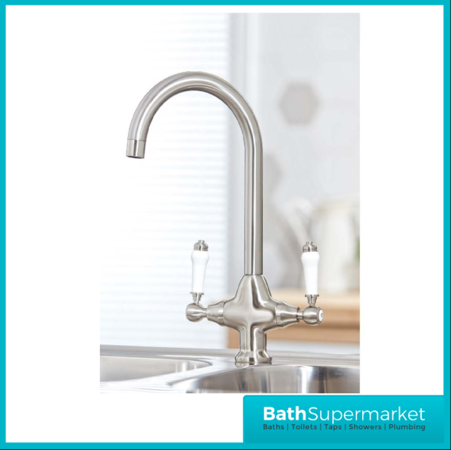 Excellence Brushed Nickel Swan Neck Swivel Spout Mixer Kitchen Tap - Image 4