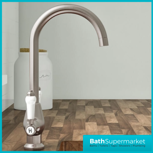 Excellence Brushed Nickel Swan Neck Swivel Spout Mixer Kitchen Tap - Image 5
