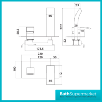 Origin Black 2 Hole Single Lever Wall Mounted Basin Mixer Tap