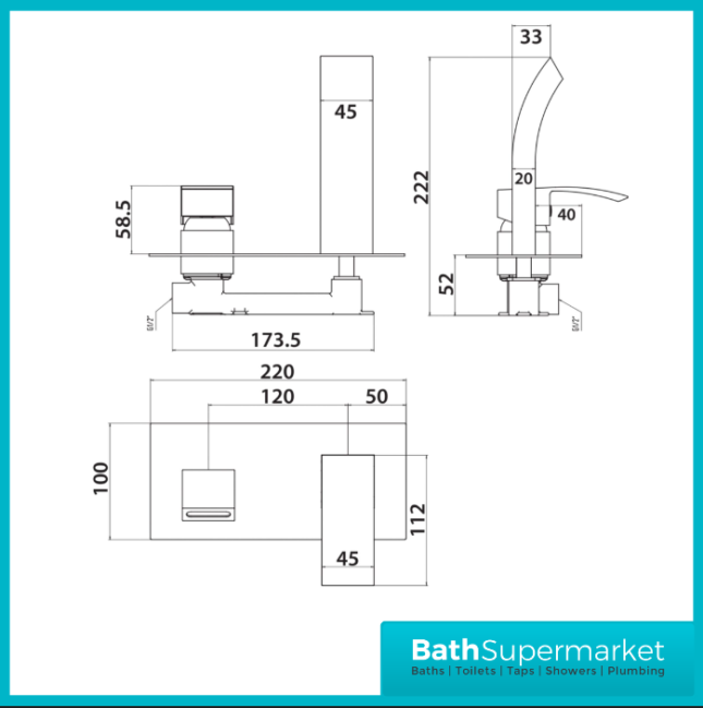 Origin Black 2 Hole Single Lever Wall Mounted Basin Mixer Tap