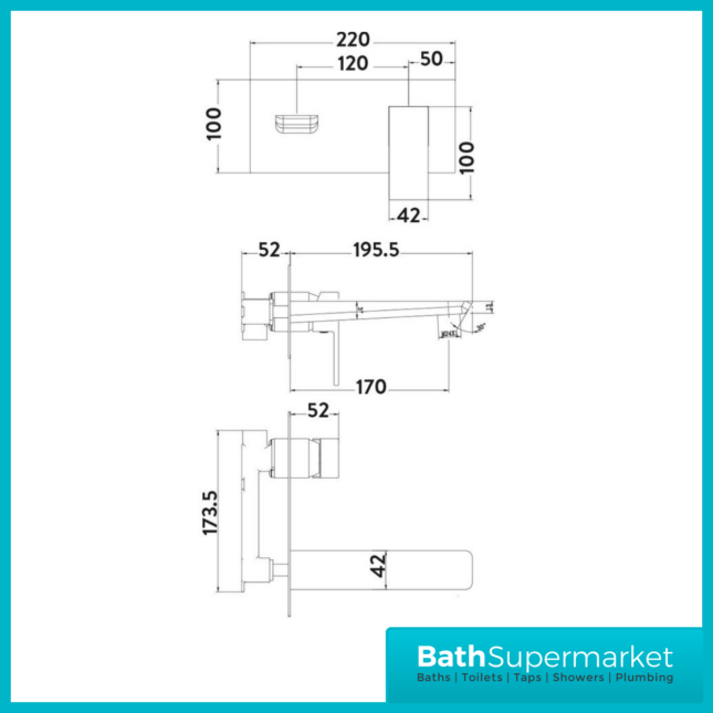 Muro Wall Mounted Bath Mixer in Brushed Brass