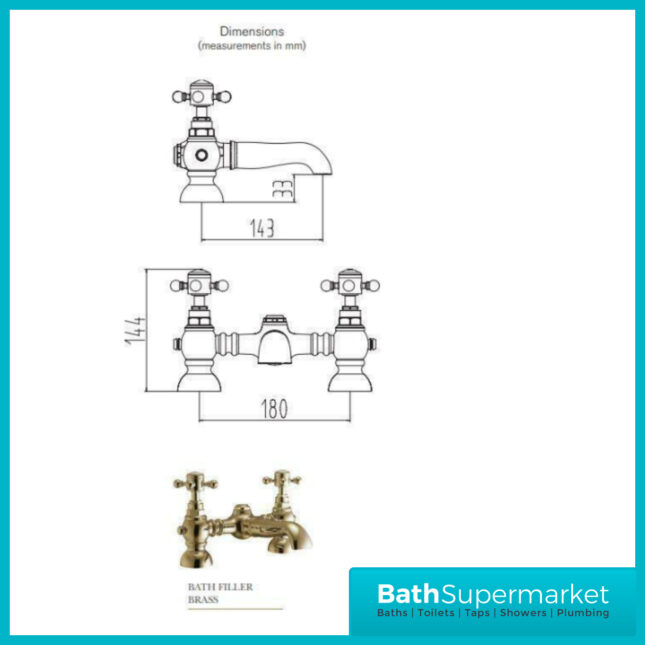 Russeldene & Marie Aged Brushed Deck Mounted Brass Bath Filler Tap