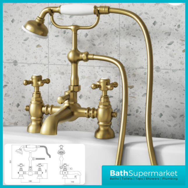 Russeldene & Marie Aged Brushed Brass Bath Shower Mixer Tap With Cradle Kit