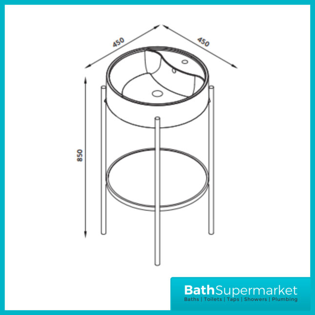 Mono Matt Black Framed Round Cloakroom Washstand Basin 450mm