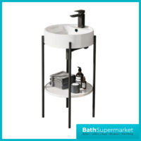 Mono Matt Black Framed Round Cloakroom Washstand Basin 450mm