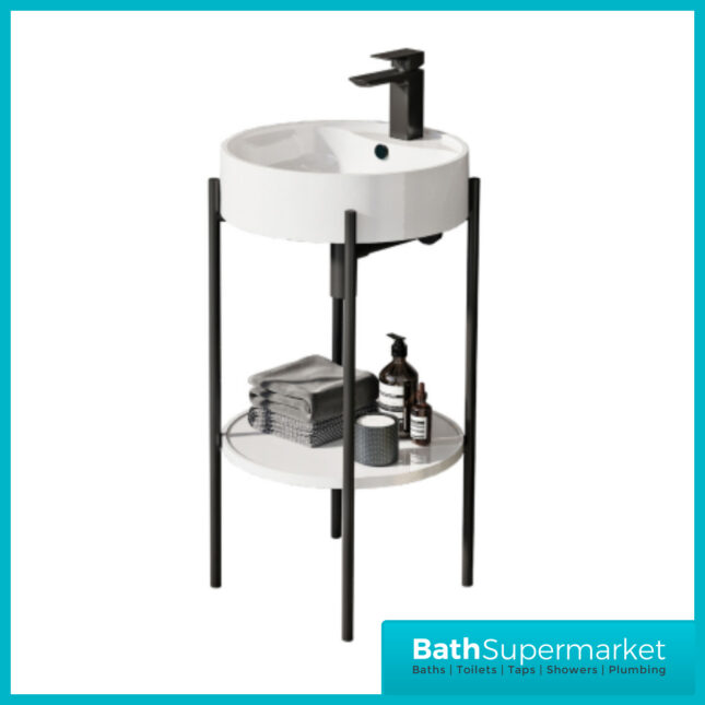 Mono Matt Black Framed Round Cloakroom Washstand Basin 450mm