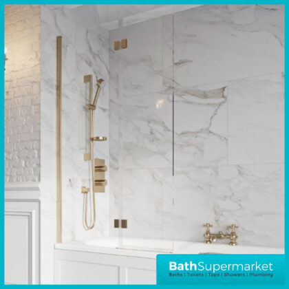 Brushed Brass Double Panel 8mm Glass Bath Screen Inward & Outward Opening 1500mm