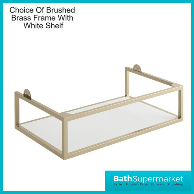 Caprio Blue Wall Hung Basin Cabinet Vanity Unit & Choice Of Brushed Brass Frame Shelf 800mm