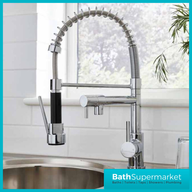 Kartell K-Vit Polished Chrome Dual Spout Pull Out Spray Kitchen Sink Mixer Tap