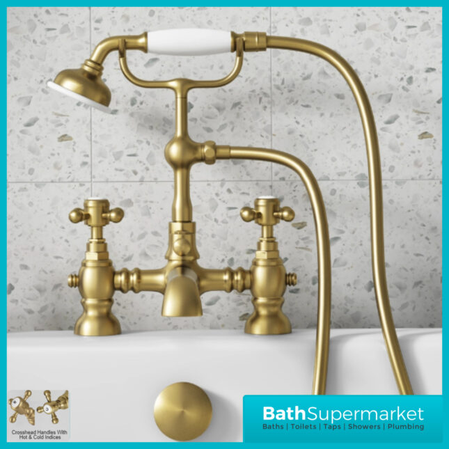 Russeldene & Marie Aged Brushed Brass Bath Shower Mixer Tap With Cradle Kit