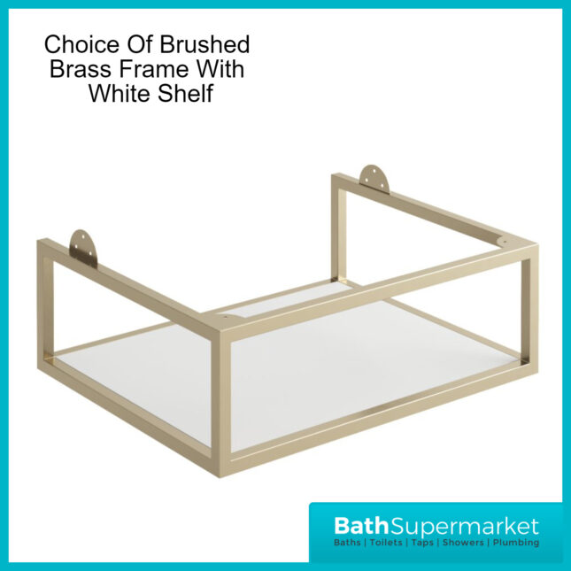Caprio Blue Wall Hung Basin Cabinet Vanity Unit & Choice Of Brushed Brass Frame Shelf 600mm