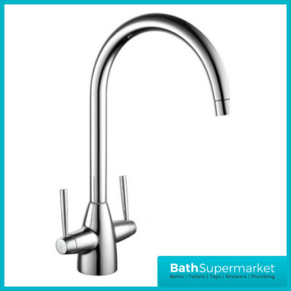 Kartell K-Vit Polished Chrome Swan Neck Dual Lever Kitchen Sink Mixer Tap