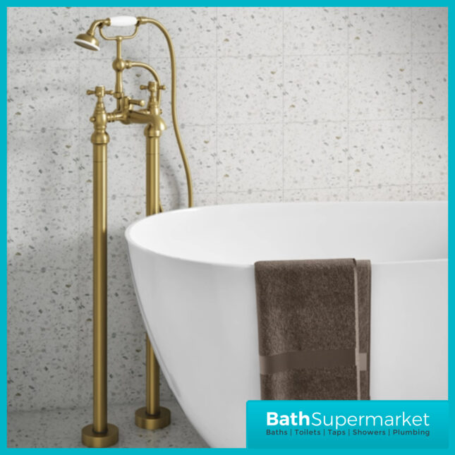 Russeldene & Marie Aged Brushed Brass Freestanding Bath Shower Mixer Tap Kit
