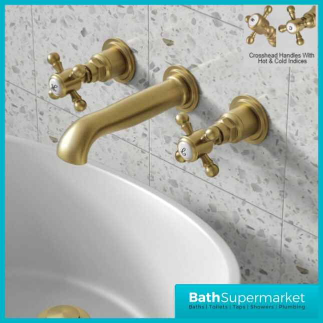 Russeldene & Marie Aged Brushed Brass Wall Mounted Basin Mixer Tap